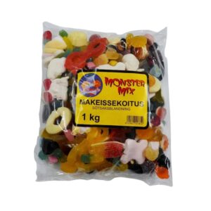 Finnsweet Monster Mix kommisegu 1 kg suur pakk Soome puuvilja-, lagritsa- ja salmiakikommidega
